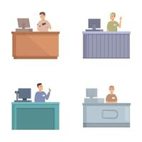 Set of cashiers working at checkout counters vector