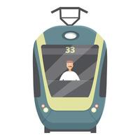 Tram driver driving modern tram on white background vector