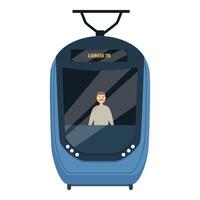 Modern tram is arriving with a passenger looking out the window vector