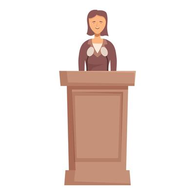 Female politician speaking to audience from behind podium giving speech