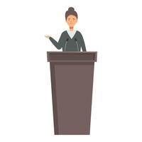 Politician is giving a speech from a tribune with microphones vector