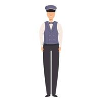 Smiling hotel porter standing wearing uniform with cap and bow tie vector