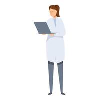 Female doctor is standing and using a laptop to access patient information vector