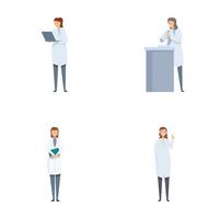 Set of illustrations featuring a female scientist in various professional scenarios vector