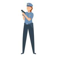 Smiling policewoman is holding a gun, ensuring safety and security vector
