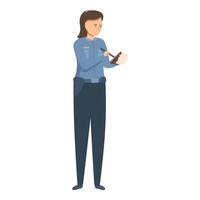 Serious policewoman taking notes in notepad standing upright vector