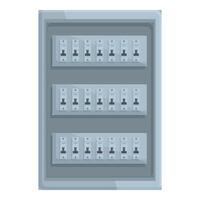 Electrical panel with multiple circuit breakers controlling power supply in a residential building vector