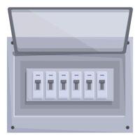 Open electrical panel showing circuit breakers for home energy distribution vector