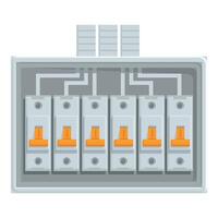 Electrical panel with six circuit breakers controlling power supply vector