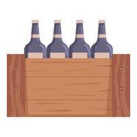 Wooden crate holding four dark glass bottles with blank labels vector