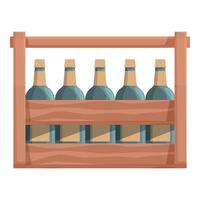 Wooden crate holding six bottles of wine with generic labels resting on white background vector