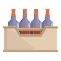 Four bottles of wine standing in a wooden box are ready for transportation to customers vector