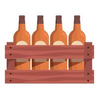 Four bottles of beer with blank labels standing in a wooden crate vector