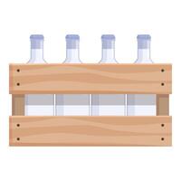 Wooden crate containing glass bottles full of milk standing on top of each other vector