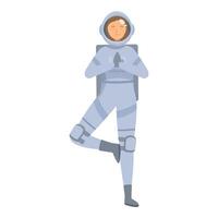 Astronaut practicing yoga meditation in space suit posing in tree pose vector