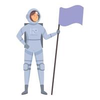 Smiling female astronaut holding a flag on an exploration mission in space vector