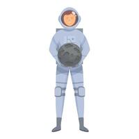 Astronaut is standing and holding a giant asteroid in his hands vector