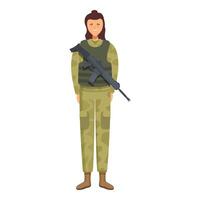 Confident female soldier standing guard holding rifle vector