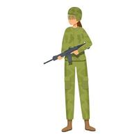 Confident female soldier standing guard holding rifle vector