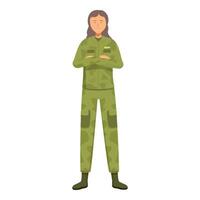 Confident female soldier standing with arms crossed, military woman in uniform vector