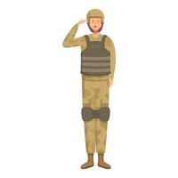 Soldier saluting while wearing combat uniform and helmet vector