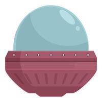 Red and blue spaceship flying with big glass dome on top vector