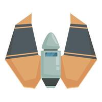 Modern spacecraft flying with open solar panels for energy vector