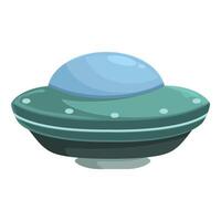 Green alien spaceship hovering with glowing windows vector