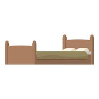 Large double bed with wooden frame and green blanket being presented on white background vector