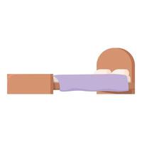Simple illustration of a double bed with a wooden frame and a violet coverlet vector