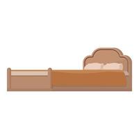 Big double bed with wooden frame and pillows is standing in the room vector