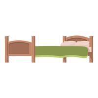 Wooden double bed with green blanket and two pillows isolated on white background vector