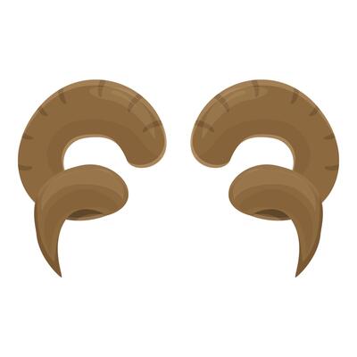 Two brown ram horns forming a symmetrical composition on white background