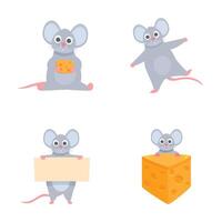 Set of four adorable cartoon mice in various poses on a white background vector