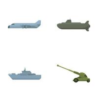 Collection of simple flat icons featuring various military vehicles vector