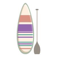 Colorful paddle board standing up with paddle isolated on white background representing summer water sports vector