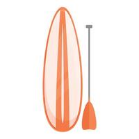 Orange surfboard standing up with paddle for sup surfing watersport vector