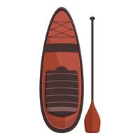Modern red sup board for stand up paddling with single paddle staying on water surface vector