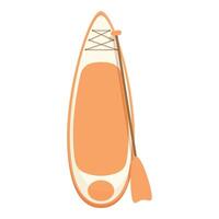 Paddle board is leaning against a wall with the paddle beside it vector