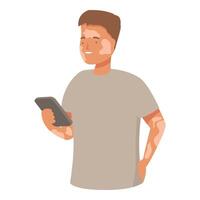 Young man with vitiligo is using a smartphone vector