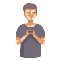 Young man with vitiligo making heart shape with his hands showing body positivity vector