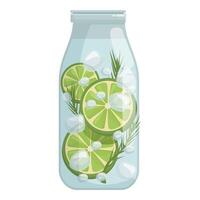 Refreshing summer drink with ice, lime slices, and rosemary in a glass bottle vector