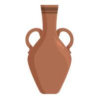 Ancient clay amphora with two handles and narrow neck standing on white background vector