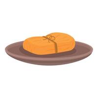 Orange handmade soap bar resting on a dark round soap dish vector