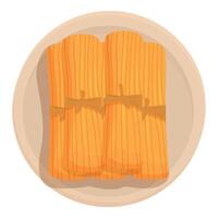 Delicious tamales tied with string lying on a round plate vector