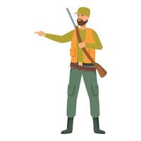 Hunter is pointing with his finger while holding a rifle vector