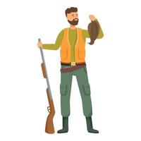 Hunter holding rifle and showing wild duck trophy vector