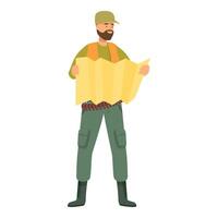 Hunter reading map standing with shotgun bullets on belt vector