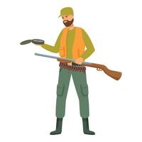 Hunter holding compass and rifle navigating the wilderness vector