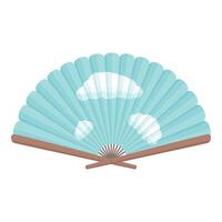 Blue hand fan with clouds displaying traditional asian style vector